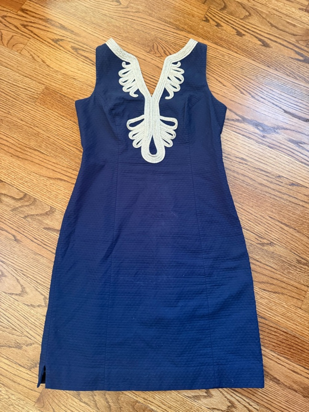 Lilly Pulitzer Navy Midi Sheath Dress with Gold Trim